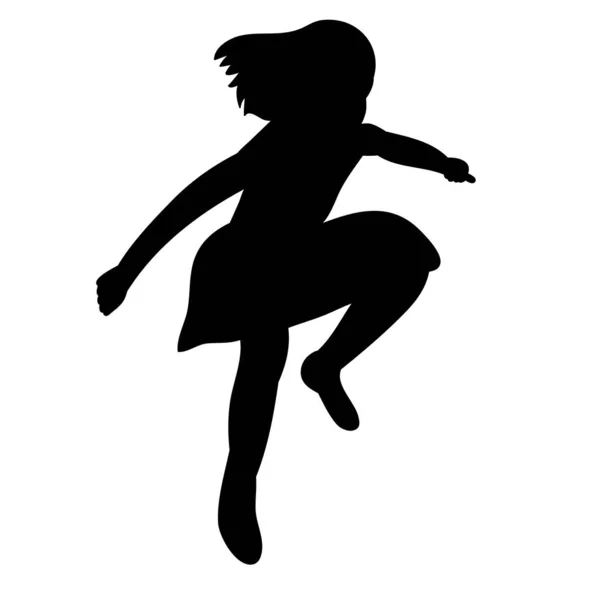 Isolated Silhouette Children Little Girl Jumping — Stock Vector