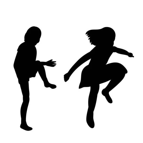 孤立的轮廓儿童小女孩跳跃 — 图库矢量图片