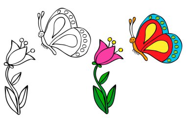 Çiçek ve kelebek, boyama kitabı