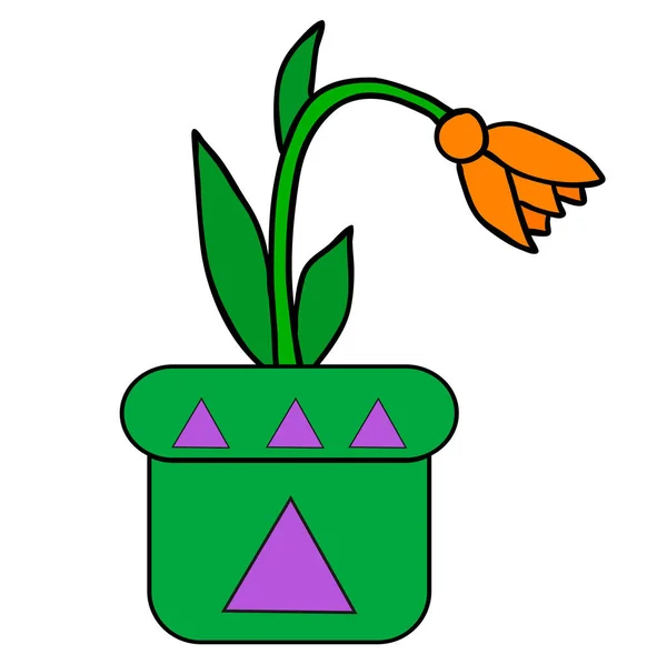 Vecteur Fleur Dans Pot Simple Isolé — Image vectorielle