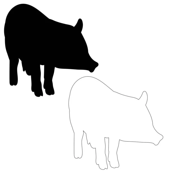 Silhouette Porc Isolée Contour — Image vectorielle