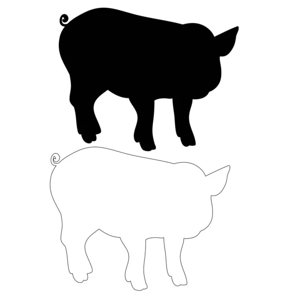 Silhouette Porc Isolée Contour — Image vectorielle