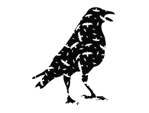 Silhouette Eines Vogels Raben — Stockvektor