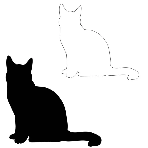 Czarny Sylwetka Kot Siedzi — Wektor stockowy
