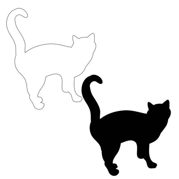 Vector Isolated Black Silhouette Cat — Stock Vector