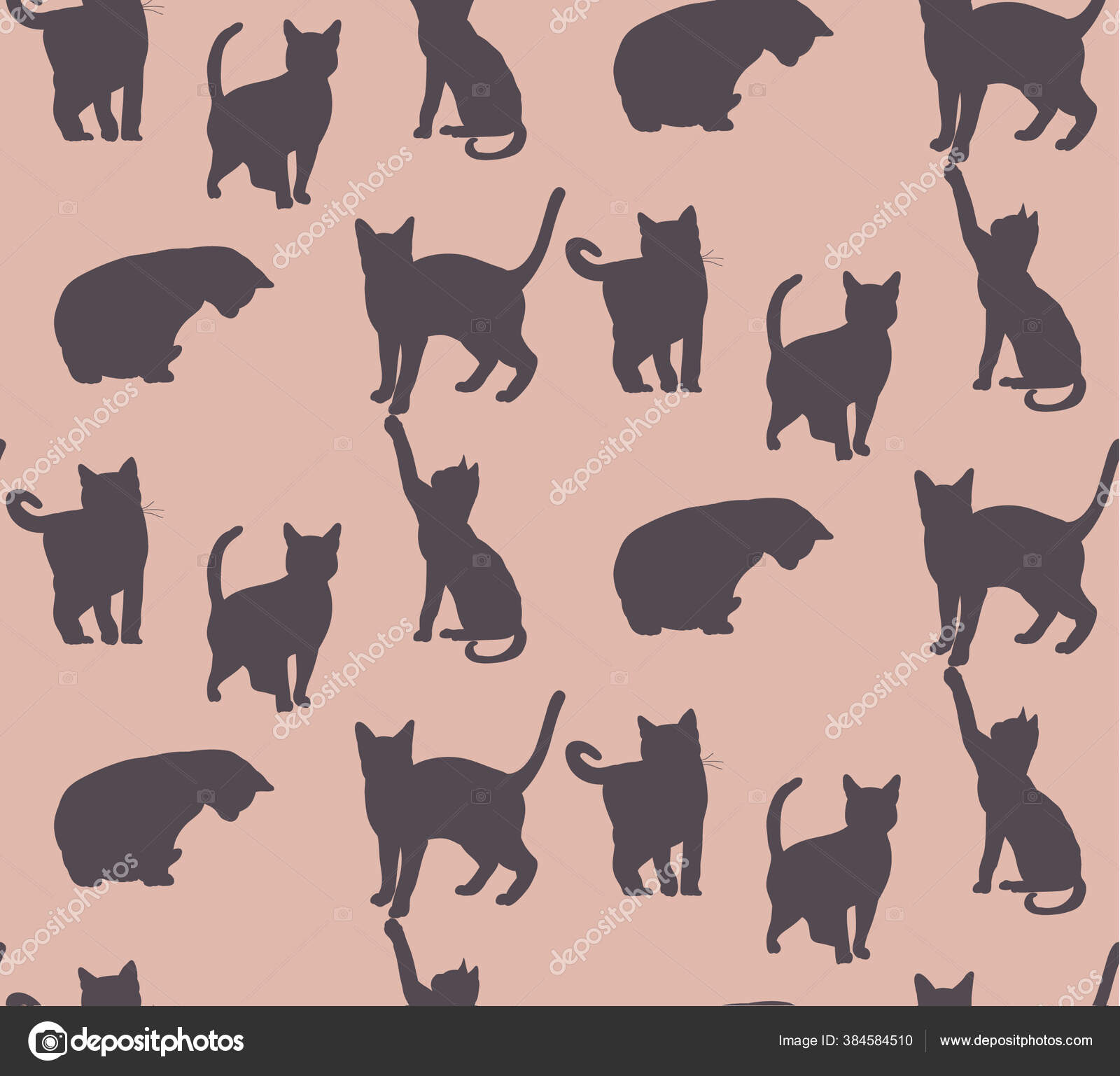 Seamless Pola Siluet Dari Kucing Stok Vektor C Prinsprf 384584510