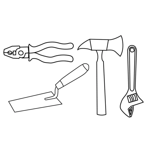 Fond Blanc Ensemble Outils Construction Croquis — Image vectorielle