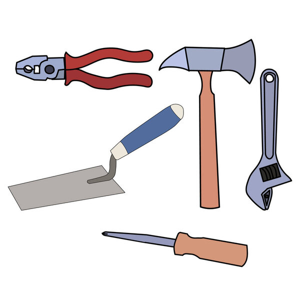 white background, construction tool set, collection