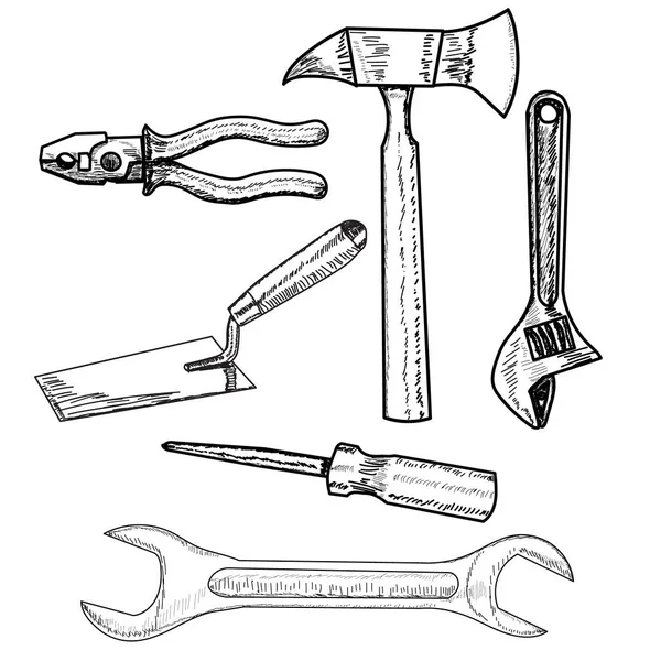 Construction Tool Set Sketches — Stock Vector