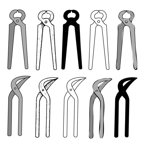 White Background Construction Tool Nippers Sketch Silhouette — Stock Vector