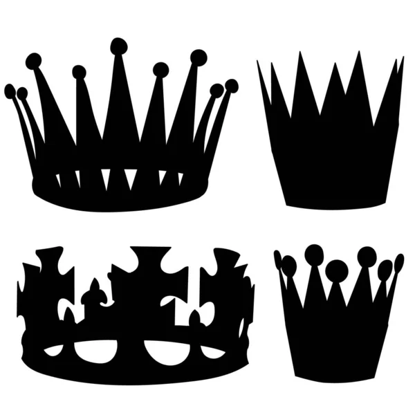 Vector White Background Set Crown Silhouette Collection — Stock Vector