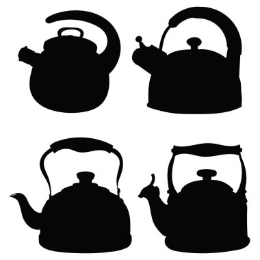 vektör, beyaz arkaplanda, çaydanlık silueti kümesi