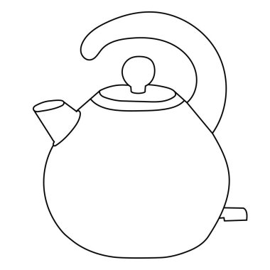 vektör, beyaz arkaplanda, çizim, kulplu ana çaydanlık