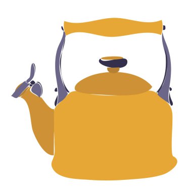 vektör, beyaz arka planda, ıslıklı soba saplı bir su ısıtıcısı.