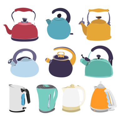 vektör, beyaz arkaplan, çaydanlık, koleksiyon kümesi