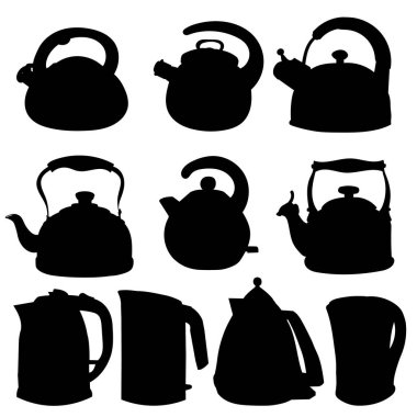 vektör, beyaz arkaplanda, su ısıtıcısı silueti, ayarlandı