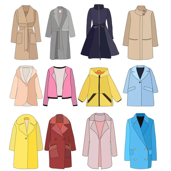 Vector White Background Outerwear Coat Cape Set — Stock Vector