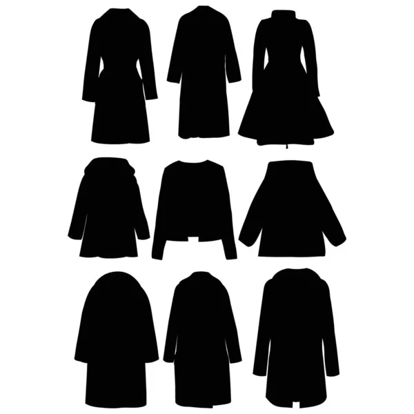 Silueta Negra Abrigo Femenino Conjunto — Vector de stock