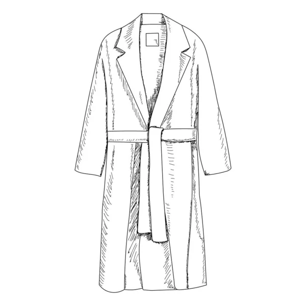 Vecteur Sur Fond Blanc Croquis Avec Linis Manteau Femme Imperméable — Image vectorielle