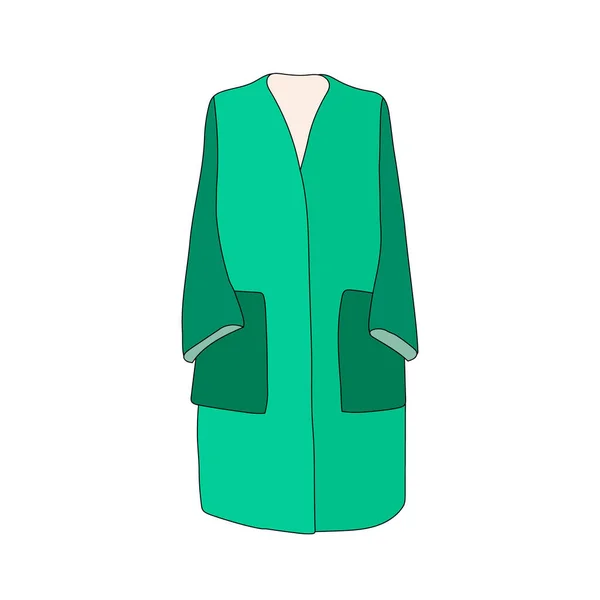 Vecteur Isolé Croquis Vert Manteau Femme Mode — Image vectorielle