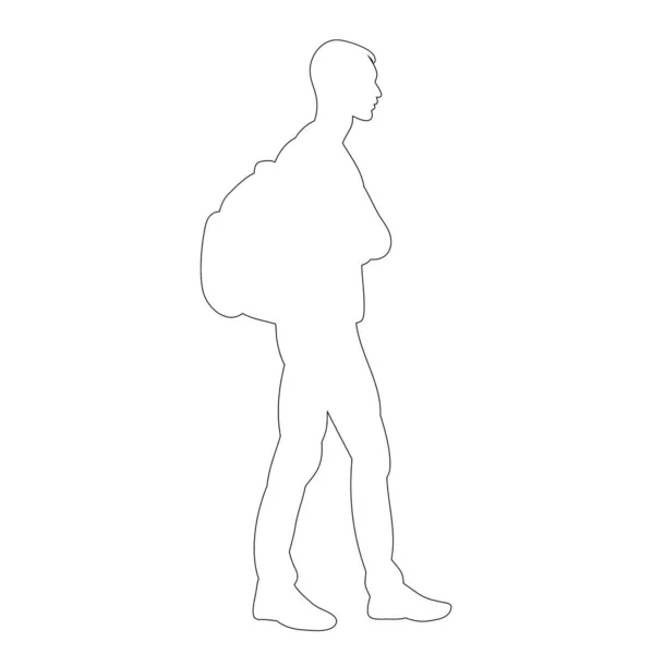 Silhouette Homme Avec Sac Dos Sur Fond Blanc Isolé Vecteur — Image vectorielle