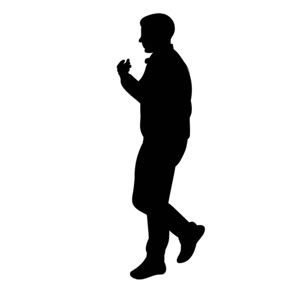 孤独的轮廓男人独自走在白色的背景上 — 图库矢量图片