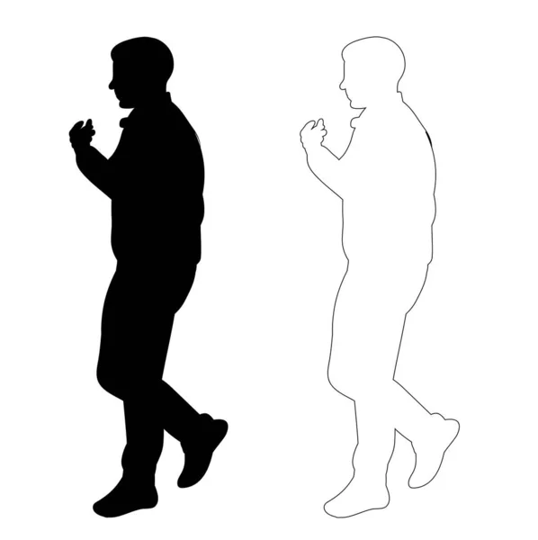 Silhouette Noire Isolée Homme Marche Contour — Image vectorielle