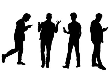  Beyaz arka planda telefonu olan bir adamın silueti.