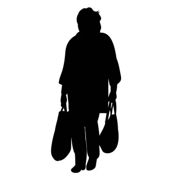 vektör, çantalı kadının izole edilmiş silueti