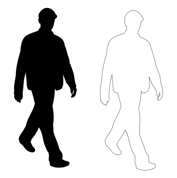 Vecteur Silhouette Noire Isolée Homme Marche Contour — Image vectorielle