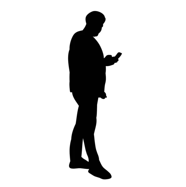 Isolated Silhouette Guy Phone White Background — Stock Vector
