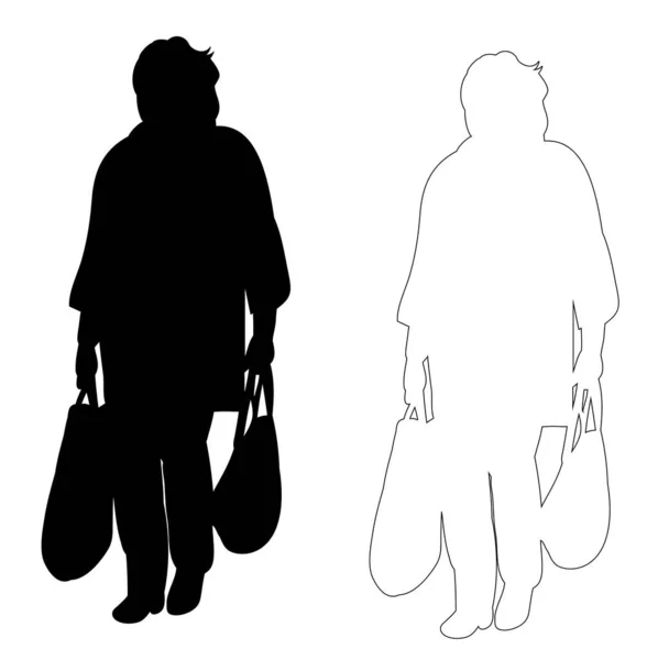Vecteur Silhouette Noire Isolée Femme Avec Des Sacs — Image vectorielle