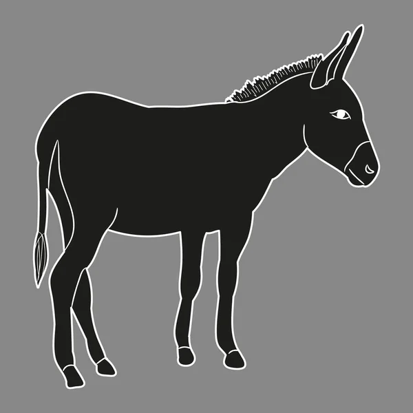 Vector Aislado Silueta Burro Sobre Fondo Gris — Archivo Imágenes Vectoriales