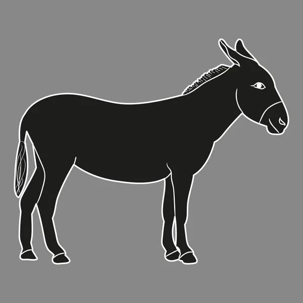 Isolated Silhouette Donkey Gray Background — Stock Vector