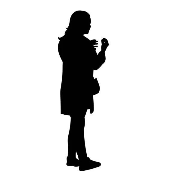 Silhouette Girl Standing White Background — Stock Vector