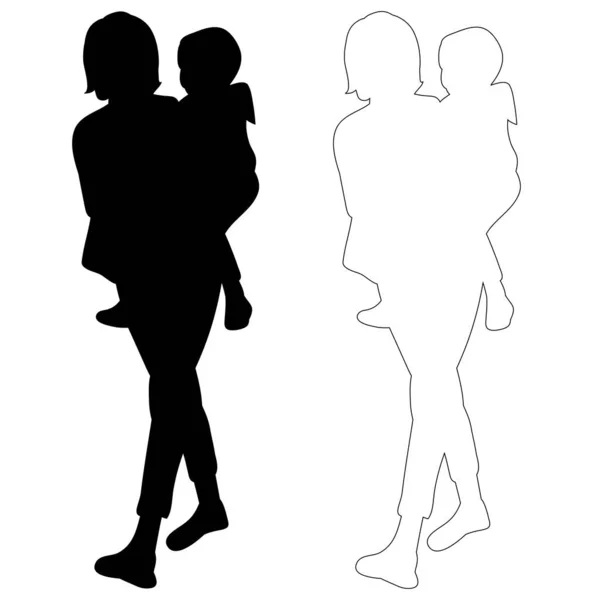 Silhouette Mother Carrying Child — Stock Vector