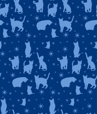 Kusursuz bir arka plan, kediler silueti, mavi