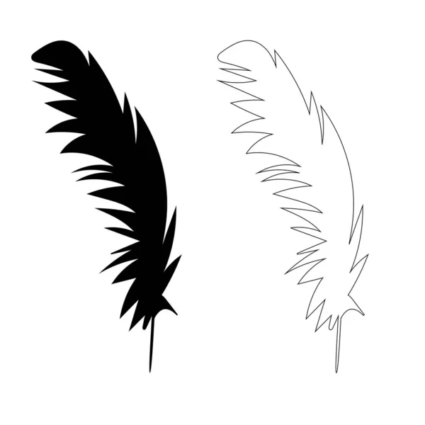 Black Silhouette Bird Feathers Outline — Stock Vector
