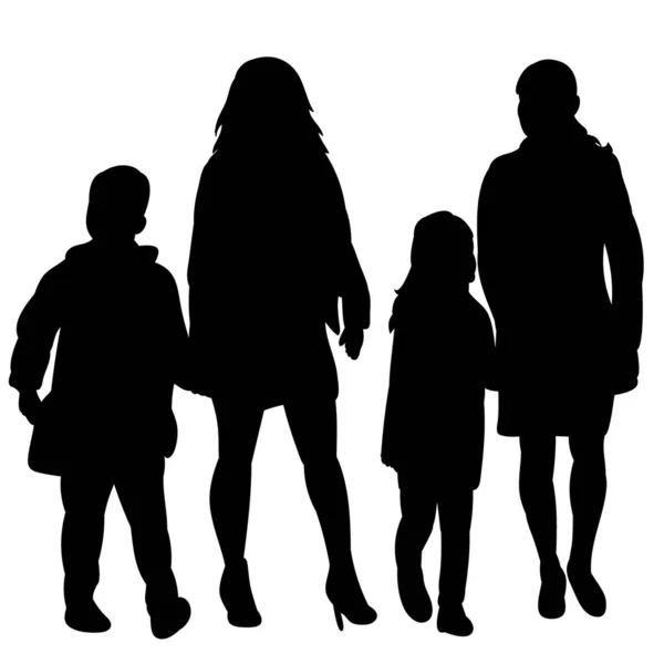 Vector Isolated Silhouette People Children Walking — Stock Vector