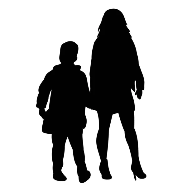 Isolierte Silhouette Menschen Mit Kindern Gehen — Stockvektor