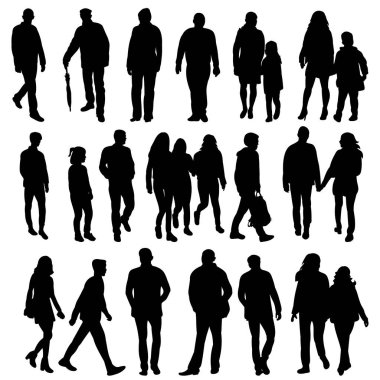  Yürüyen insanların izole edilmiş siluet koleksiyonu