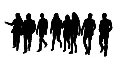 vektör, yürüyen insan grubunun izole edilmiş silueti