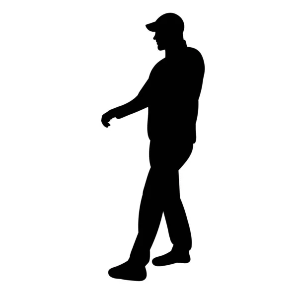 Silhouette Homme Marche Sur Fond Blanc Seul — Image vectorielle