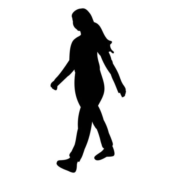 Yürüyen Bir Kızın Silüeti Beyaz Arka Planda Izole Edilmiş — Stok Vektör
