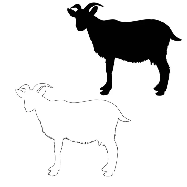 Vector Isolated Silhouette Goat White Background — Stock Vector