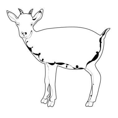 Beyaz arka planda boynuzları olan keçi ana hatları