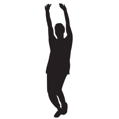 Beyaz arka plan, dans eden bir adamın siyah silüeti.
