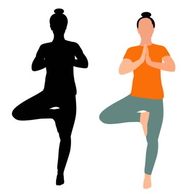 Beyaz arkaplanda yoga yapan bir vektör.