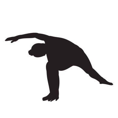 vektör, beyaz arka planda, yoga yapan bir kızın silueti