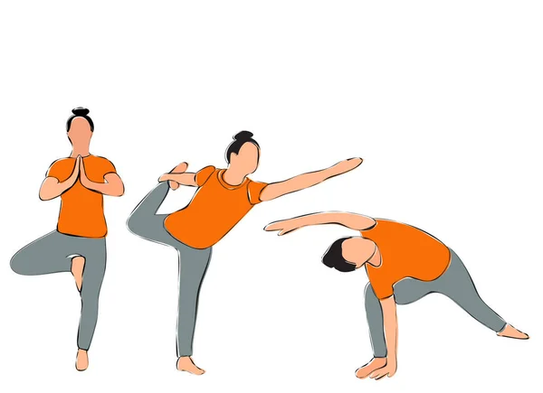 Fond Blanc Fille Faisant Yoga Contour — Image vectorielle